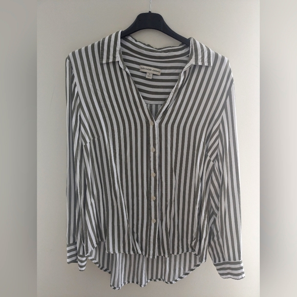Striped Button Down Shirt by Jordan Alexander White with Green Stripes Size L - Picture 1 of 5